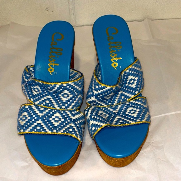 Callisto blue woven wedge sandals size 8 - Picture 2 of 6